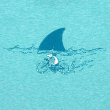 Load image into Gallery viewer, Organic Devolution Shark Fin Cycling Green Heather Organic Cotton Short Sleeve T-Shirt print detail
