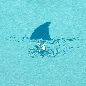 Organic Devolution Shark Fin Cycling Green Heather Organic Cotton Short Sleeve T-Shirt print detail