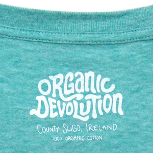 Organic Devolution Shark Fin Cycling Green Heather Organic Cotton Short Sleeve T-Shirt neck print
