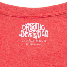 Load image into Gallery viewer, Organic Devolution Hairy Dancing Beards Red Heather Organic Cotton Short Sleeve T-Shirt neck print